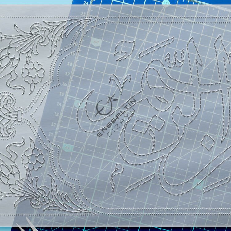 Şablon Desen 20 x 60 cm. - Lale Motif Kemerli Besmele Çini Deseni