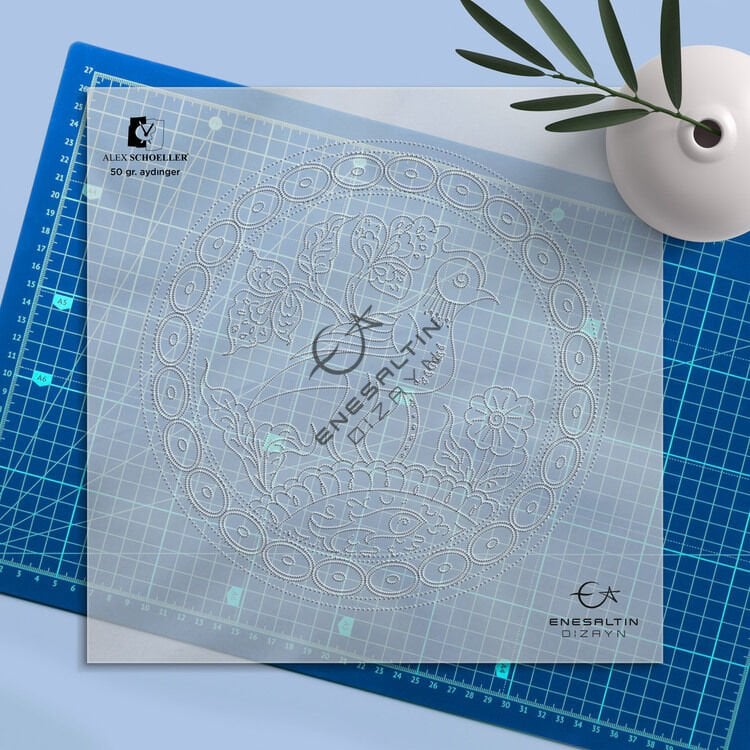 Şablon Desen 25 cm. -  Selçuklu Dönemi Kuş ve Balık Kompozisyon Çini Deseni