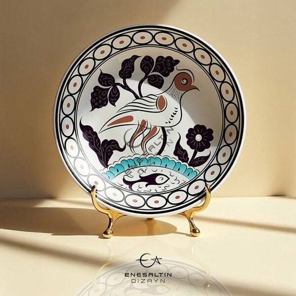 Şablon Desen 25 cm. -  Selçuklu Dönemi Kuş ve Balık Kompozisyon Çini Deseni