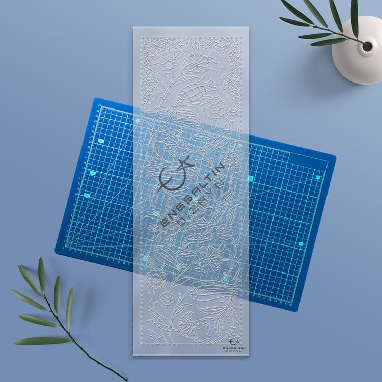 Stencil Design 20 x 60 cm. - Cloud Arch Tulip Carnation Iznik Tile Panel Design