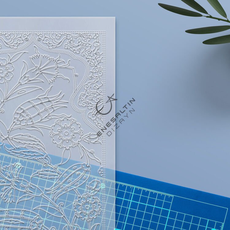 Şablon Desen 20 x 60 cm. - Bulut Kemer Lale Karanfil İznik Çini Pano Deseni