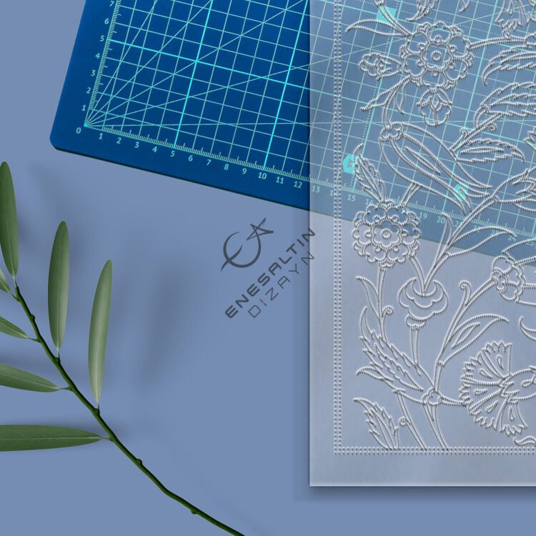 Şablon Desen 20 x 60 cm. - Bulut Kemer Lale Karanfil İznik Çini Pano Deseni