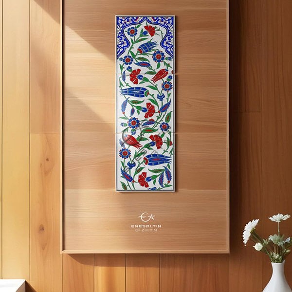 Şablon Desen 20 x 60 cm. - Bulut Kemer Lale Karanfil İznik Çini Pano Deseni