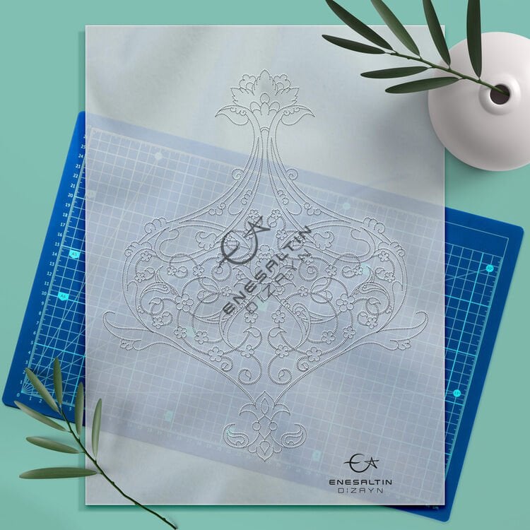 Şablon Desen 25 x 30 cm. - Tezhip Motifli Rumi Çini Deseni