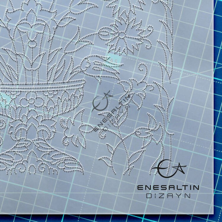 Şablon Desen 20 x 20 cm. - Karanfil Vazo Çini Karo Deseni