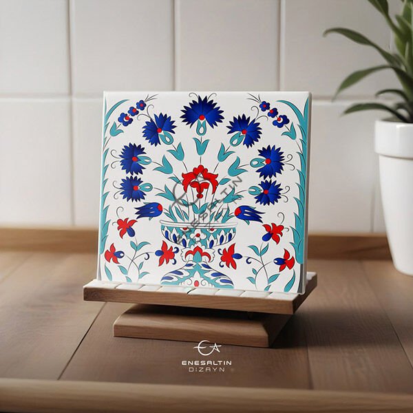 Şablon Desen 20 x 20 cm. - Karanfil Vazo Çini Karo Deseni