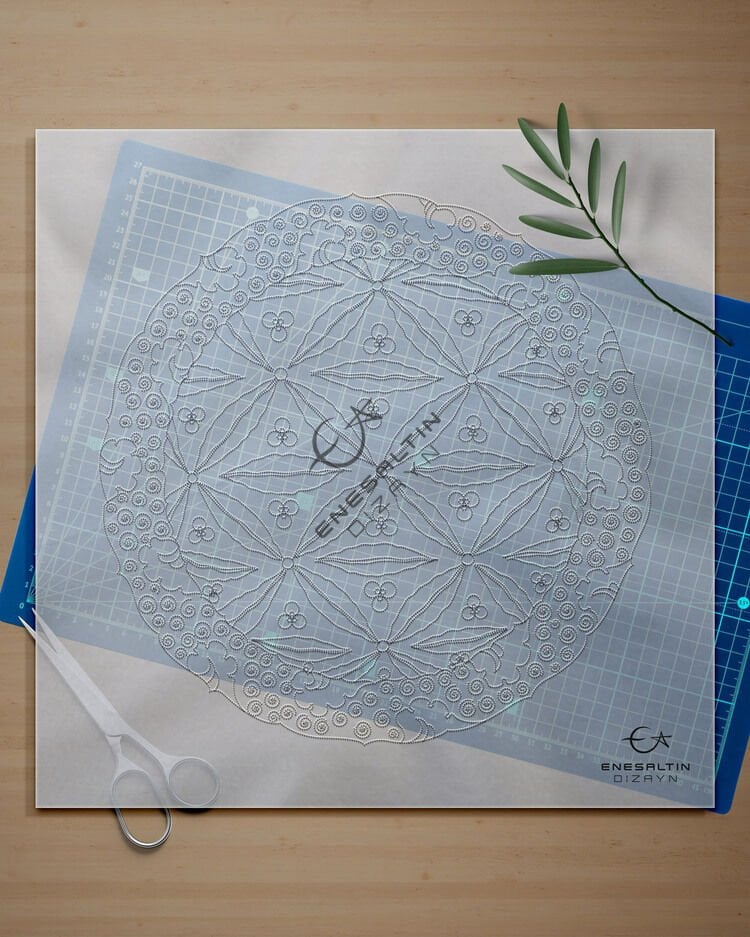 Şablon Desen 30 cm. -  Klasik İznik Dudak ve Çintemani Çini Tabak Deseni