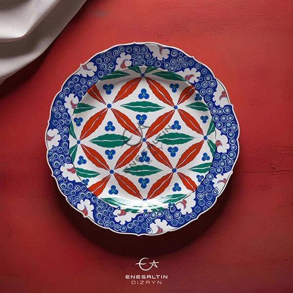 Şablon Desen 30 cm. -  Klasik İznik Dudak ve Çintemani Çini Tabak Deseni