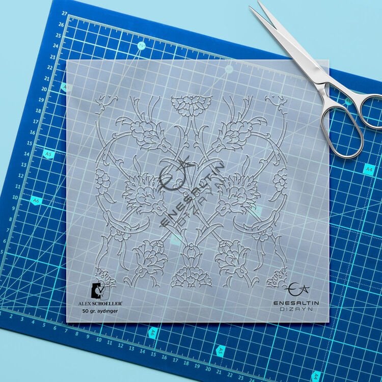 Şablon Desen 20 x 20 cm. - Hatayi Sarmaşık Çini Karo Deseni