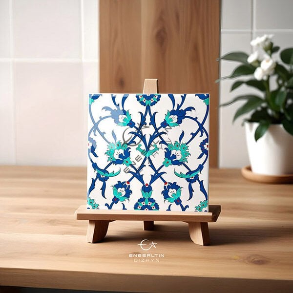 Şablon Desen 20 x 20 cm. - Hatayi Sarmaşık Çini Karo Deseni