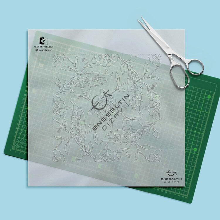 Şablon Desen 25 x 25 cm. - Ulama Hançer Yaprak Penç Çini Karo Deseni