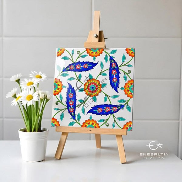 Şablon Desen 25 x 25 cm. - Ulama Hançer Yaprak Penç Çini Karo Deseni