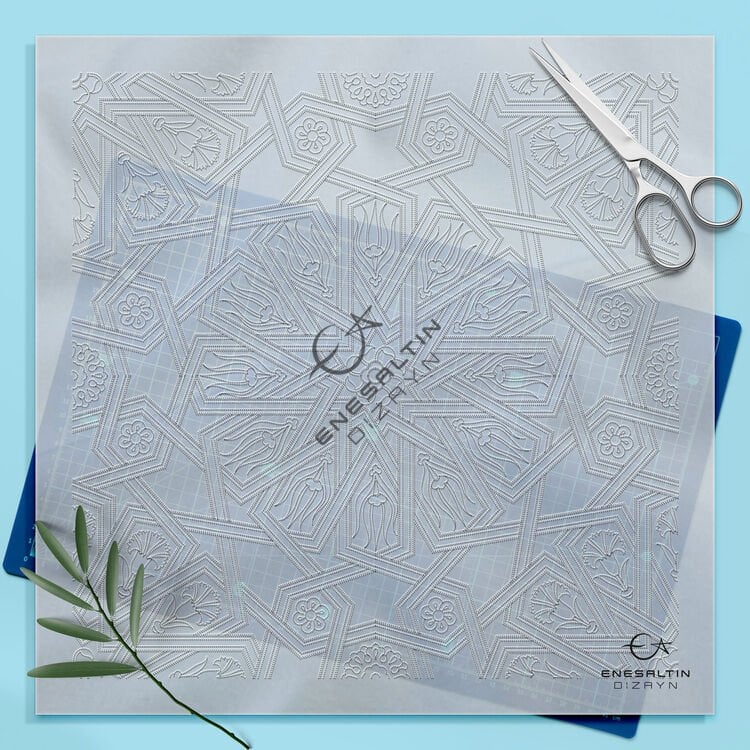 Şablon Desen 40 x 40 cm - Yıldız Geçme / Selçuklu Yıldızı Çini Karo Deseni