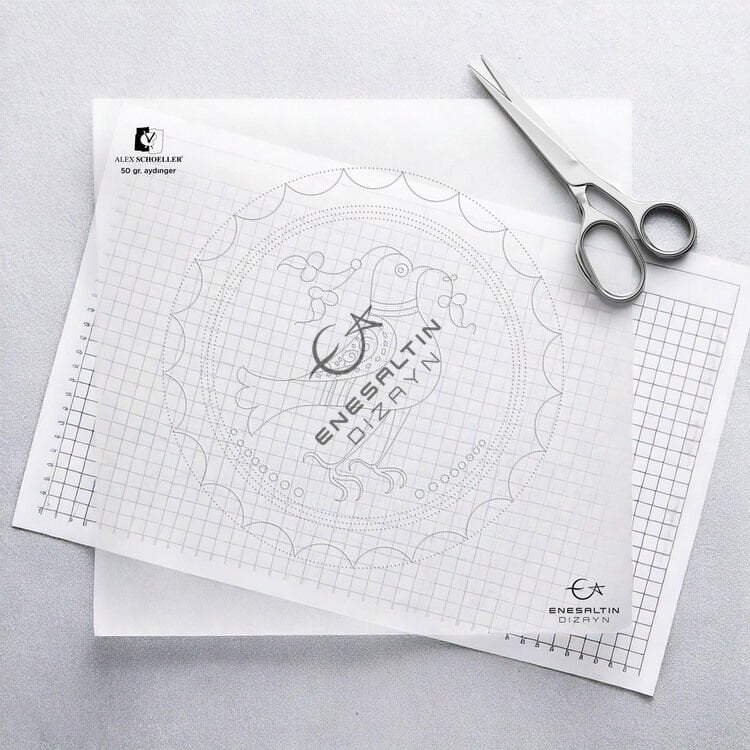 Şablon Desen 25 cm. -  Selçuklu Dönemi Barış Güvercini Figürlü Çini Deseni