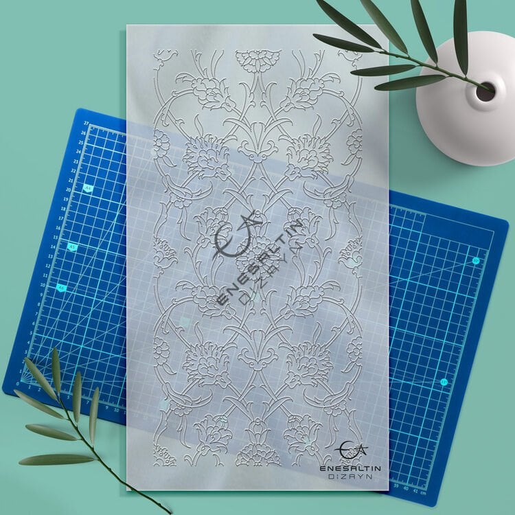 Şablon Desen 20x40 cm. - Hatayi Sarmaşık Çini Karo Deseni