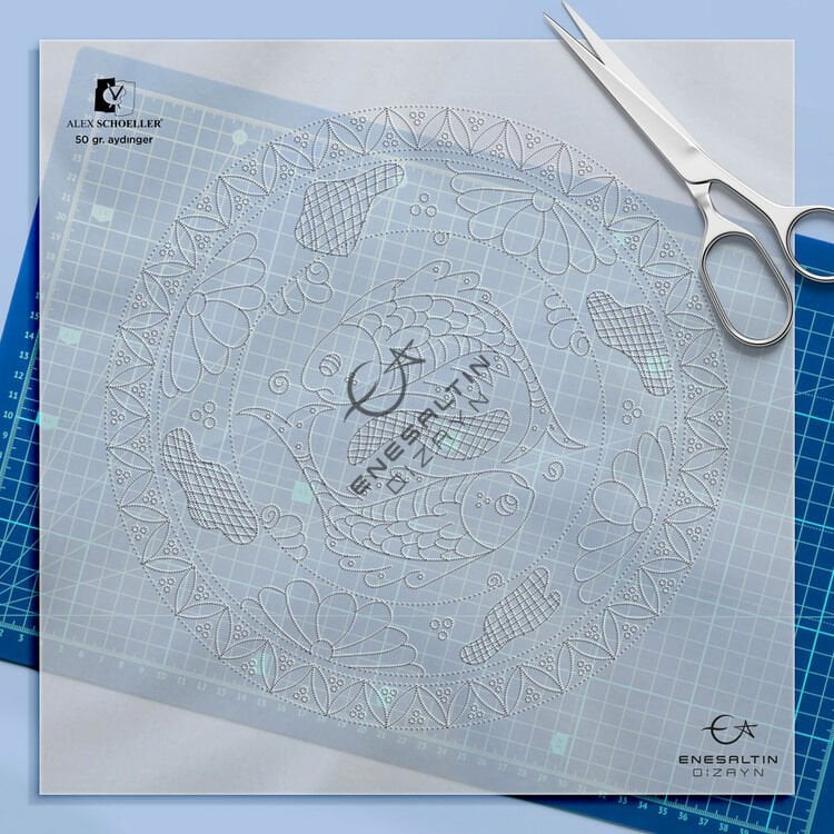 Şablon Desen 30 cm. -  Selçuklu Çift Balık Motifli Çini Tabak Deseni