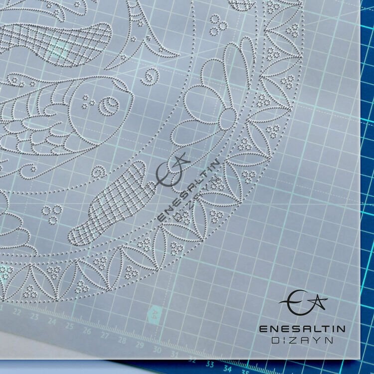 Şablon Desen 30 cm. -  Selçuklu Çift Balık Motifli Çini Tabak Deseni