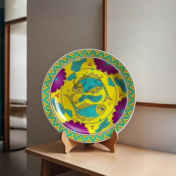 Şablon Desen 30 cm. -  Selçuklu Çift Balık Motifli Çini Tabak Deseni