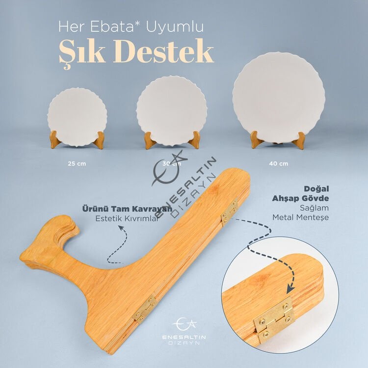 Orta Boy Ahşap Çini Tabak Ayağı, Teşhir Standı (30, 33, 35 ve 40 cm tabaklar için uygundur)