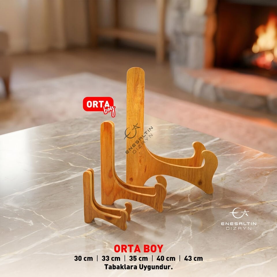 Orta Boy Ahşap Çini Tabak Ayağı, Teşhir Standı (30, 33, 35 ve 40 cm tabaklar için uygundur)