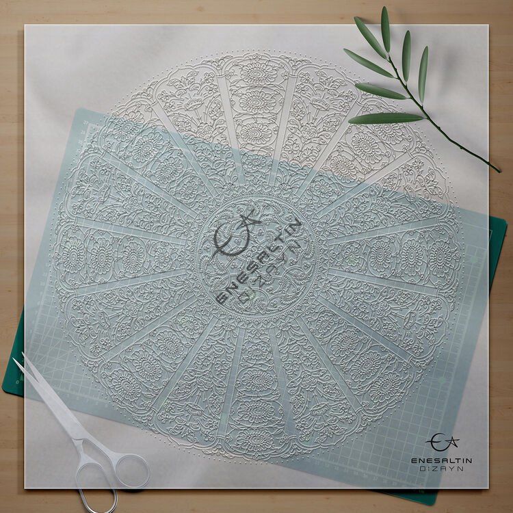 Şablon Desen 43 cm - Baba Nakkaş Rumi Göbekli 16'lı Çarkıfelek Lotus Çini Tabak Deseni