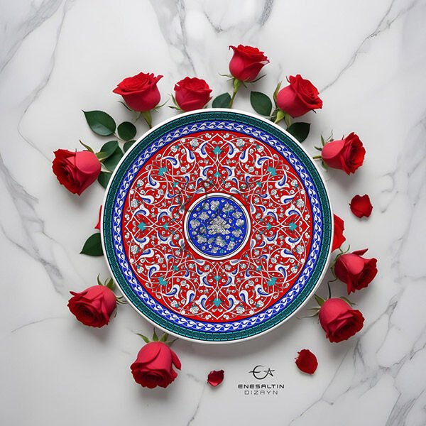 Şablon Desen 43 cm - Baba Nakkaş 1480 Klasik İznik Rumi Hatayi Çini Tabak Deseni