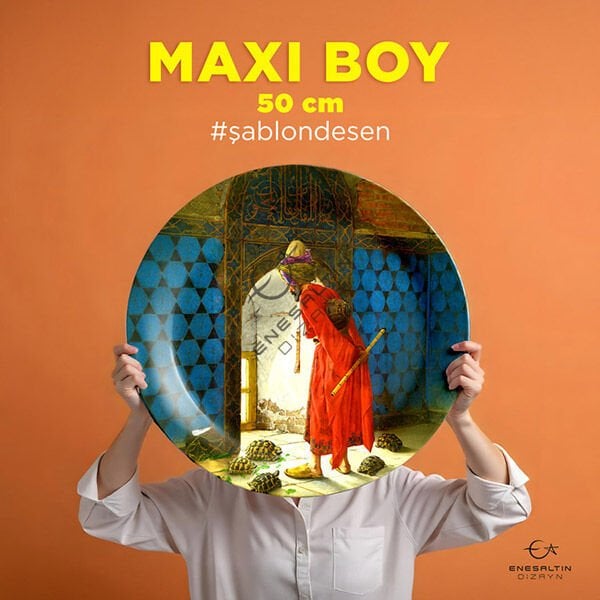 Şablon Desen 50 cm -  Kaplumbağa Terbiyecisi Çini Tabak Deseni