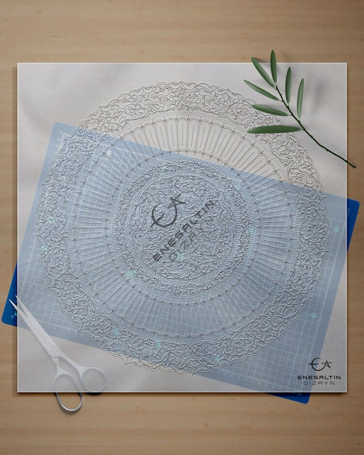 Şablon Desen 40 / 43 cm - Baba Nakkaş 1490 Rumi Lotus Badem Kenar Çini Tabak Deseni