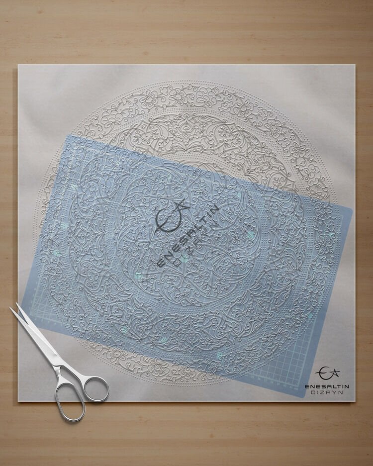 Şablon Desen 40 / 43 cm - Baba Nakkaş 1480 Rumi Lotus Şakayık Çini Tabak Deseni