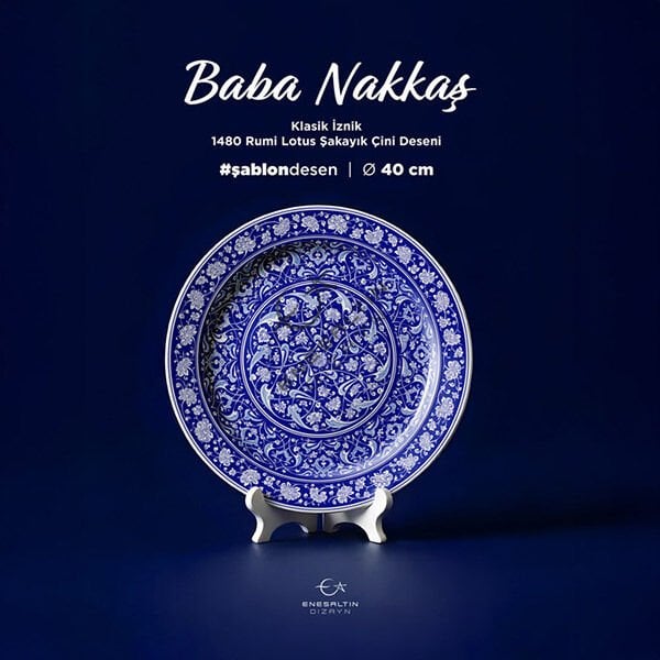 Stencil Design 40 / 43 cm - Baba Nakkaş 1480 Rumi Lotus Peony Ceramic Plate Design