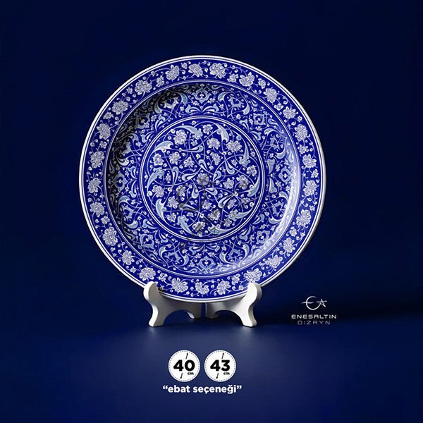Stencil Design 40 / 43 cm - Baba Nakkaş 1480 Rumi Lotus Peony Ceramic Plate Design
