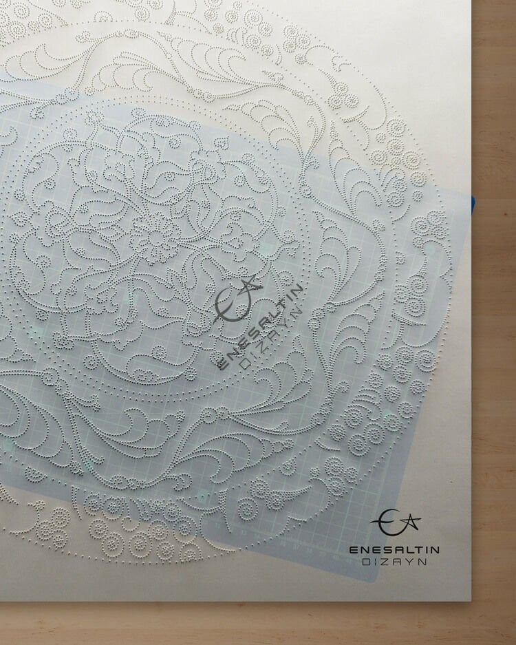 Şablon Desen 30 cm. -  Klasik İznik 16. yy. Rumi Göbek Sarmaşık Kenar Çini Tabak Deseni