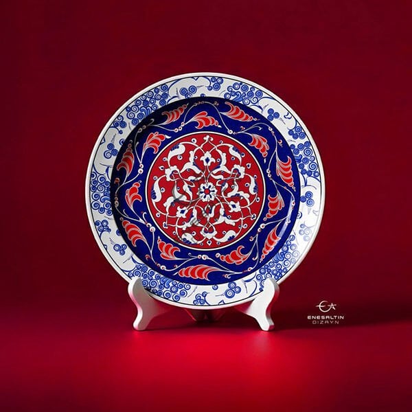 Şablon Desen 30 cm. -  Klasik İznik 16. yy. Rumi Göbek Sarmaşık Kenar Çini Tabak Deseni