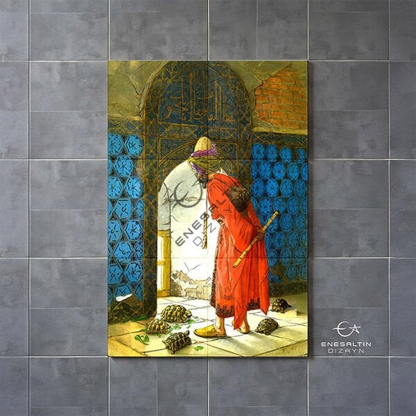 Şablon Desen 40 x 60 cm -  Kaplumbağa Terbiyecisi Çini Pano Deseni