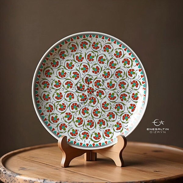 Şablon Desen 30 cm. -  Kütahya Klasiği Tek Kalem Karanfil Çini Tabak Deseni