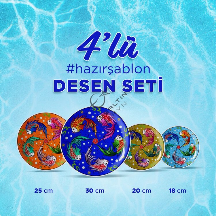 4 'lü Şablon Desen Seti -  Beta Balıkları Çini Deseni