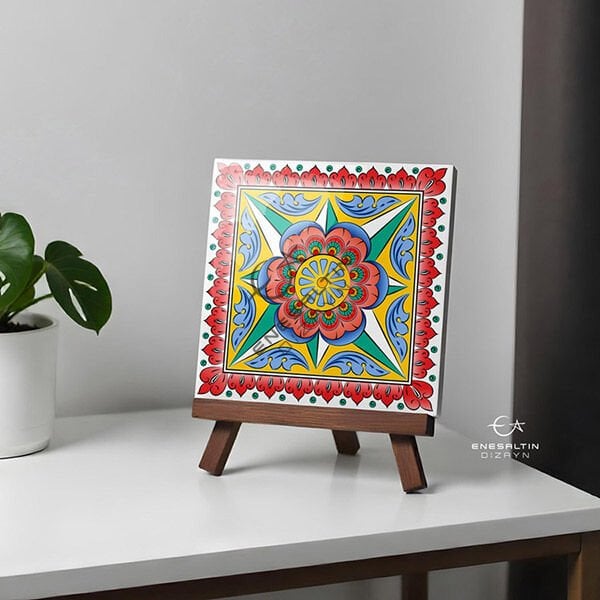 Şablon Desen 20 x 20 cm. - Sicilya Tarzı Barok Yıldız Çiçeği Çini Karo Deseni