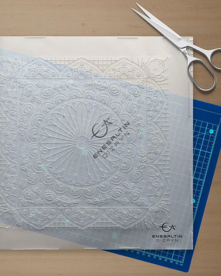 Şablon Desen 20 x 20 cm. - Sicilya Tarzı Barok Yıldız, Gül ve Limon Çini Karo Deseni