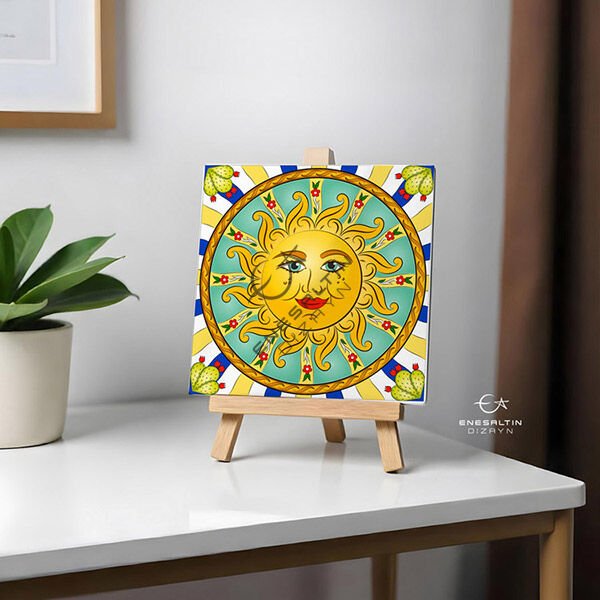Şablon Desen 20 x 20 cm. - Sicilya Tarzı Barok Güneş Güzeli Çini Karo Deseni