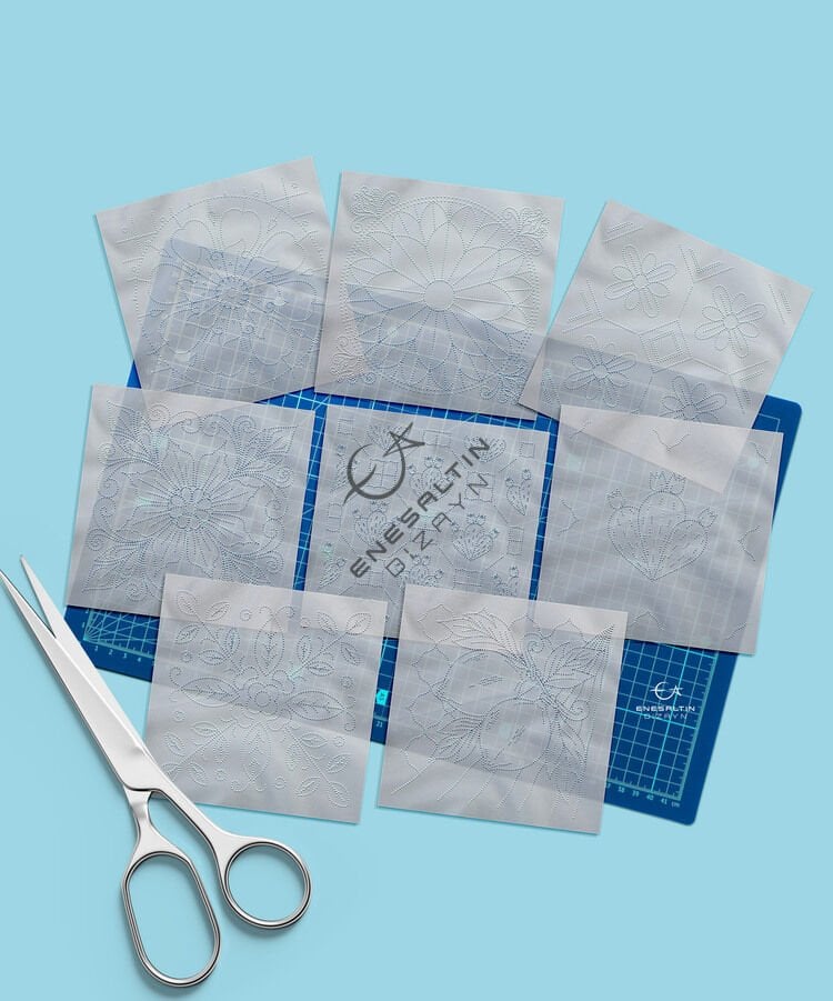 8'li Şablon Desen Seti - Sicilya Tarzı Motifli 10 x 10 cm. Çini Karo Deseni