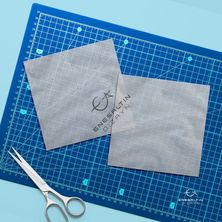 Şablon Desen 10 x 10 cm. 2 Kopya - Sicilya Tarzı Barok Yıldızı Çini Karo Deseni