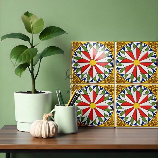 Şablon Desen 10 x 10 cm. 2 Kopya - Sicilya Tarzı Barok Yıldızı Çini Karo Deseni