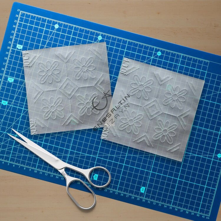 Şablon Desen 10 x 10 cm. 2 Kopya - Sicilya Tarzı Geometrik Papatya Çini Karo Deseni