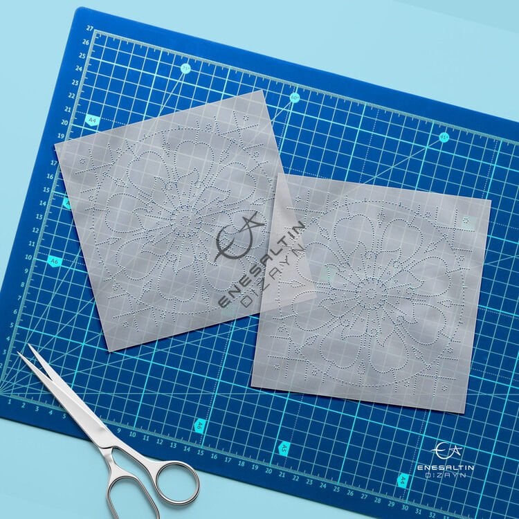 Şablon Desen 10 x 10 cm. 2 Kopya - Sicilya Tarzı Limon Çiçeği Çini Karo Deseni