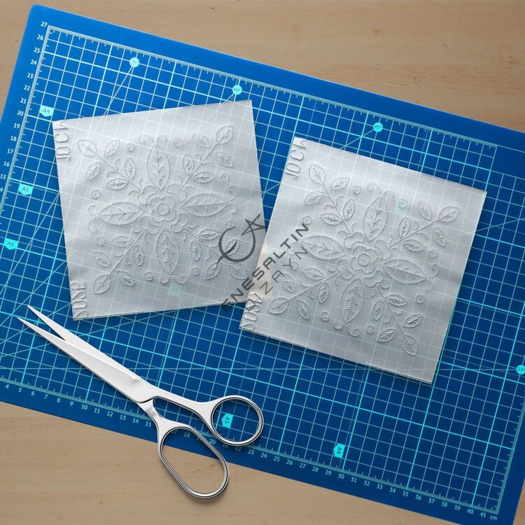 Şablon Desen 10 x 10 cm. 2 Kopya - Sicilya Tarzı Minimal Yaprak Çini Karo Deseni