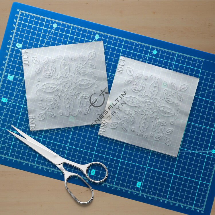 Şablon Desen 10 x 10 cm. 2 Kopya - Sicilya Tarzı Minimal Yaprak Çini Karo Deseni