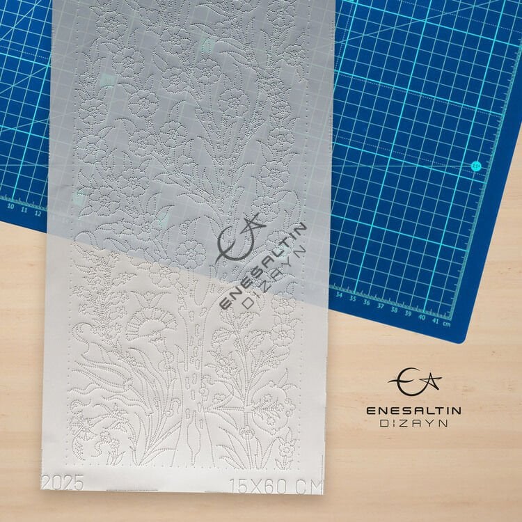 Şablon Desen 15 x 60 cm. -  Hayat Ağacı Çini Karo Deseni