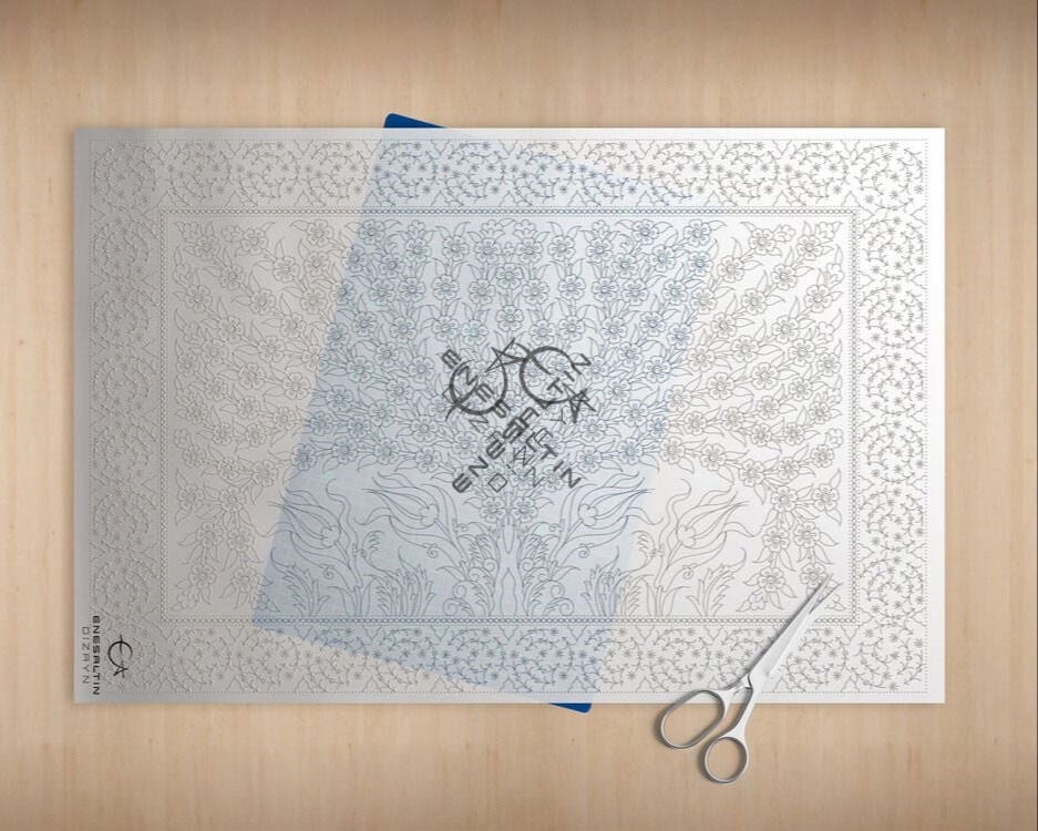 Şablon Desen 40x60 cm. BÜYÜK BOY - Cemre Bahçesi Geometrik Form Hayat Ağacı Çini Deseni