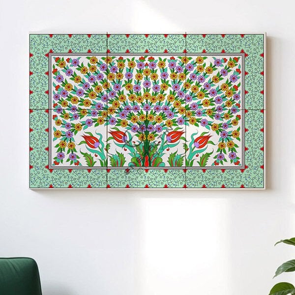 Şablon Desen 40x60 cm. BÜYÜK BOY - Cemre Bahçesi Geometrik Form Hayat Ağacı Çini Deseni