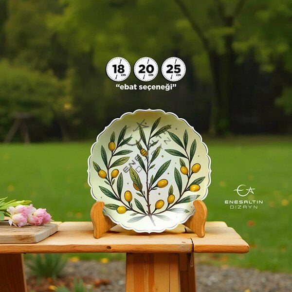 Şablon Desen  -  Sade Zeytin Dalı Çini Tabak Deseni